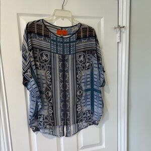 Clover Canyon Blue and Black Boxy Short Sleeve Blouse